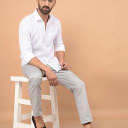 Crimsoune Club Men Classic Slim Fit Spread Collar Textured Cotton Casual Shirt-picture-12
