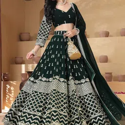 TIKODI Embellished Sequinned Semi-Stitched Lehenga & Unstitched Blouse With Dupatta-picture-40