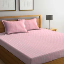 Aura Pink Striped 300 TC King Bedsheet Set 2.5 m x 2.15 m-picture-10