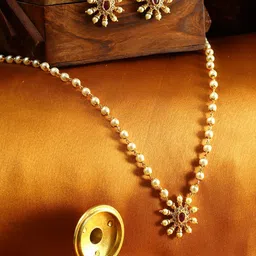 Adwitiya Collection Gold-Plated Stone Studded & Beaded Jewellery Set-69