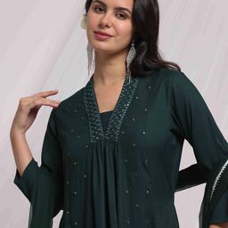 Anouk Women Embroidered Regular Thread Work Kurta with Trousers & With Dupatta image 2