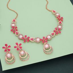 Brado Jewellery Set Of 2 Silver & Rose Gold Plated American Diamond Studded Jewellery Sets-image-33