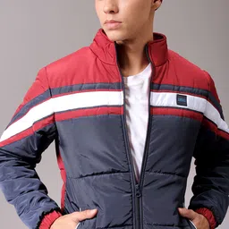 The Indian Garage Co Men Colourblocked Puffer Jacket with Patchwork-picture-0