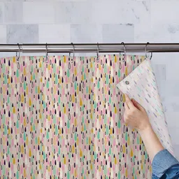ArtzFolio Pink, Green & White Printed Waterproof Shower Curtain-96