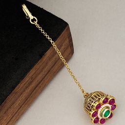 ATIBELLE Gold-Plated Kundan Studded Maang Tikka Head Jewellery-image-77
