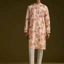 KALKI Fashion Floral Printed Mandarin Collar Straight Kurta With Pyjamas-picture-23