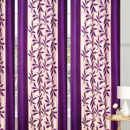 BELLA TRUE Purple & Pink 3 Pieces Floral Printed Black Out Door Curtains-image-93