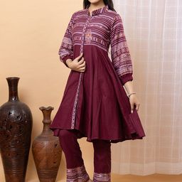 KIDAR Ethnic Motifs Jacquard Woven Design Mandarin Collar Tunic With Trouser-picture-14