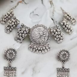 BMINO Women Silver Jewellery Set-image-118