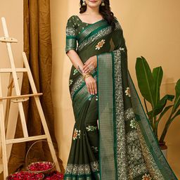 KAYOMMI Floral Zari Silk Cotton Banarasi Saree-image-93