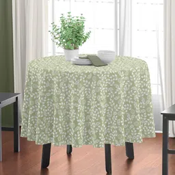 HOME COLORS.IN Green Floral Cotton Round 4-Seater Table Cover-picture-4