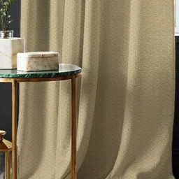 URBAN SPACE Beige Set of 2 Self Design Black Out Window Curtains image 4