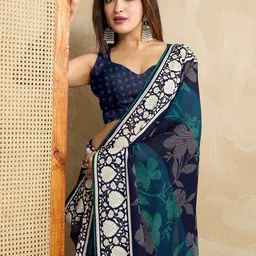 Mitera Floral Printed Pure Georgette Saree-image-34