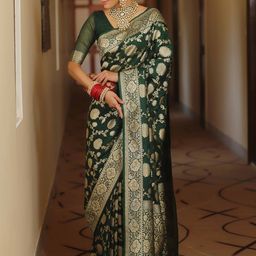 ZILVIRA Women Ethnic Motifs Zari Banarasi Saree-image-67