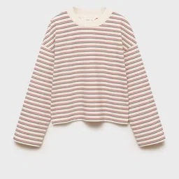 Mango Kids Girls Striped Drop-Shoulder Sleeves Oversized T-shirt-image-37