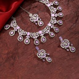 Atasi International Silver Plated Crystals & American Diamond Studded Jewellery Set-38