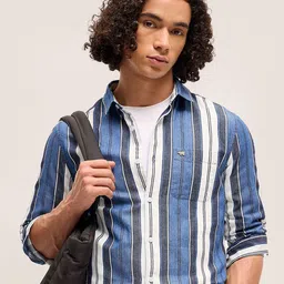 THE BEAR HOUSE Men Striped Slim Fit Cotton Casual Shirt-image-50