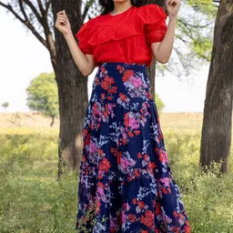 Polago Clothing Self Design Round Neck Top & Skirts-picture-32