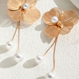 Anouk Gold Plated Pearls Beaded Floral Korean Drop Earrings-57