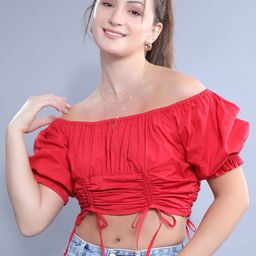 French Theory Off-Shoulder Puff Sleeve Cotton Crop Top-image-10