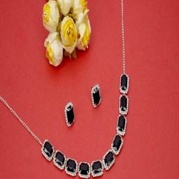 RAHI Silver-Plated American Diamond Studded Jewellery Set-image-96