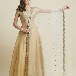 Dupatta Bazaar Floral Embroidered Sequinned Net Dupatta image 5