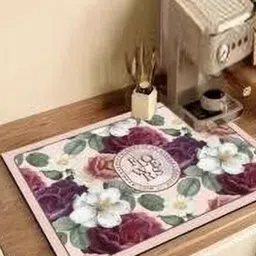HomeCloud Red & Pink Printed Super Absorbent Non Slip Kitchen Counter Dish Drying Mat-18