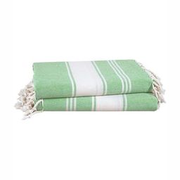 LANE LINEN 2-Pcs Green & White Striped Pure Cotton BeachTowels-image-45
