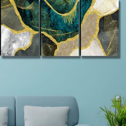 SAF Blue & White 3 Pieces Abstract Wood Wall Art-image-77