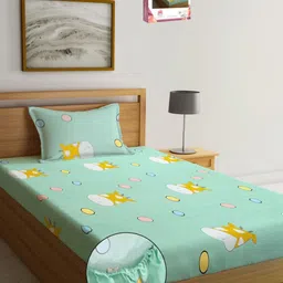 Myntra Elegant Homes Green Cartoon Printed 300 TC Single Bedsheet Set 2.20 m x 1.50 m-image-53