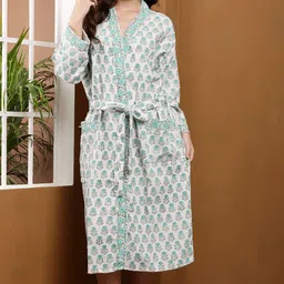 Myntra Elegant Homes Hand Block Printed Pure Waffle Cotton Quick Dry Bathrobe-image-59