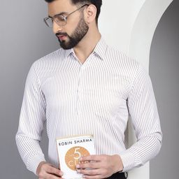 Indian Needle Men Classic Cutaway Collar Vertical Striped Cotton Formal Shirt-picture-16