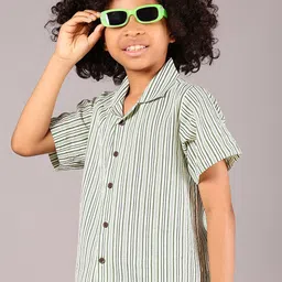 V-Mart Boys Vertical Striped Cuban Collar Cotton Casual Shirt-image-22