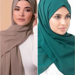 Solid Georgette Women Pink, Green Scarf, Stole-image-17