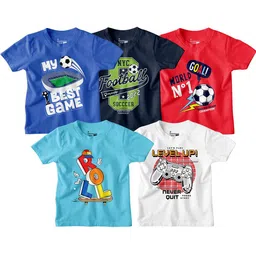 BonOrganik Boys Graphic Printed Pack of 5 Combo T-shirt-picture-32