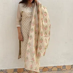 GoSriKi Women Ethnic Motifs Embroidered Regular Thread Work Kurta with Trousers & With Dupatta image 5