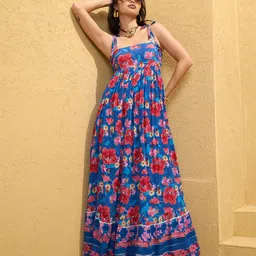 Pink Paprika by SASSAFRAS Floral Print Tie-Up Neck Maxi Dress-image-22
