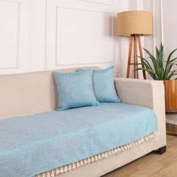 STITCHNEST Turquoise Blue 1 Seater Jute Sofa Cover-image-92