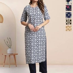 7Threads Selection Of 6 Geometric Printed Round Neck Straight Kurta-image-101