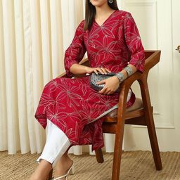 Anouk Rustic Women Geometric Printed Sequinned Kurta-9