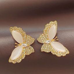 DressBerry Gold-Plated Artificial Stone Studded Butterfly Korean Studs-2