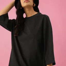 DressBerry Women Solid Round Neck Pure Cotton Oversized T-shirt-image-71