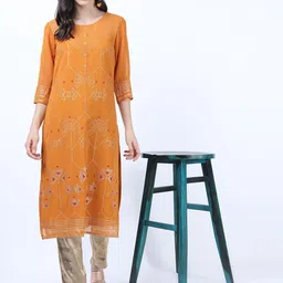 Vishudh Ethnic Motifs Printed Round Neck Straight Kurta-image-13