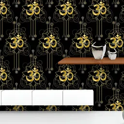 ArtzFolio Printed UV-Resistant Anti-Bacterial Gold Om Mantra And Lotus Peel & Stick Wallpaper-image-76