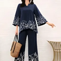 Moda Rapido Embroidered V Neck Top With Trousers Co-Ords-picture-39