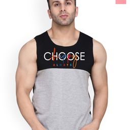 SLOWLORIS Pack Of 2 Printed Combed Cotton Gym Vests VSL26 CMB(CHS BLACKGREY)(ADV PEACH)-picture-26