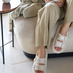 CAI Women Fuzzy Open Toe Slides image 4