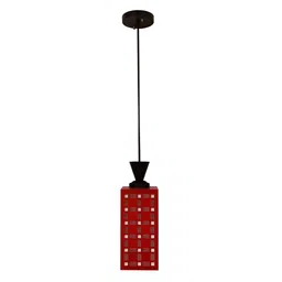 Gojeeva Red Textured Contemporary Rectangle Shaped Wooden Hanging Lamp image 5