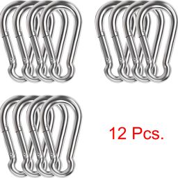 Gym Machine Snap Hook Carabiner 12Pcs. Multipurpose, Silver Wire Locks Locking Carabiner-image-24