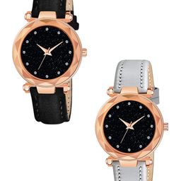 CSAMON Set Of 2 Women Embellished Dial Analogue Watch GR379RG 12D BLK Vel GREY L-image-90